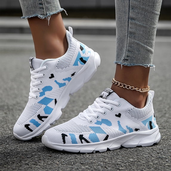 Breathable Knit Sneakers for Women Men, Lightweight Flexible Running Shoes with Camo Print, Comfortable Fashion Sport Walking Athletic Shoes