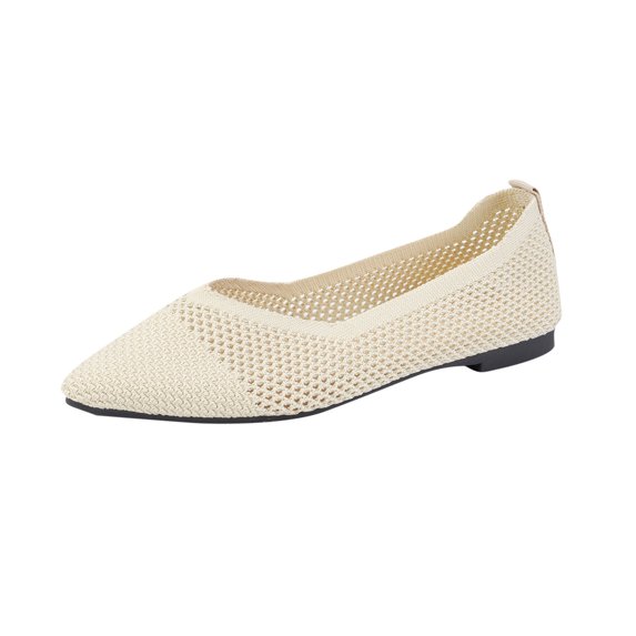Breathable Knitted Ballet Flats for Women - Wide Width Stretchy Elastic Pointed Toe Slip-Ons, Non-Slip Sole Cushioned Shoes for Office/Casual/Party