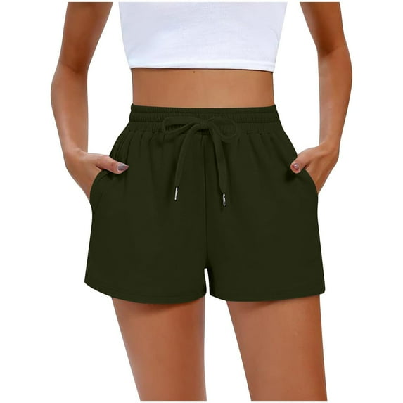 Breathable Knitted Sports Shorts for Women High Elastic Waisted Running Shorts Drawstrings Lounge Shorts Loose Comfort Summer Workout Shorts With Pocket