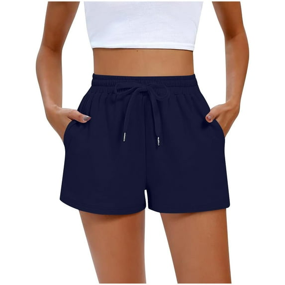 Breathable Knitted Sports Shorts for Women High Elastic Waisted Running Shorts Drawstrings Lounge Shorts Loose Comfort Summer Workout Shorts With Pocket