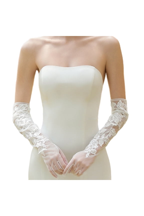 Breathable Lace Formal Gloves For Bridal Party Net Fabric Elegant Elbow Coverage Design
