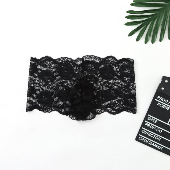 Breathable Lace Soft Sports Mens Briefs Lingerie for Women Black L