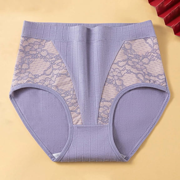 Breathable Lace Trim High Waist Triangle Panties for Women Soft Comfortable Underwear Set of 3