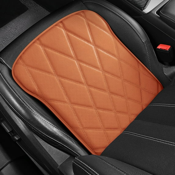 Breathable Leather Car Seat Cushion with Non-Slip Base & Storage Pocket - Universal Fit for All Vehicles, All-Season Comfort(Orange)
