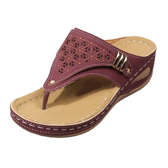 Fukaraa Summer Wedge Sandals Women Orthotic Leather Arch Support Breathable Slides