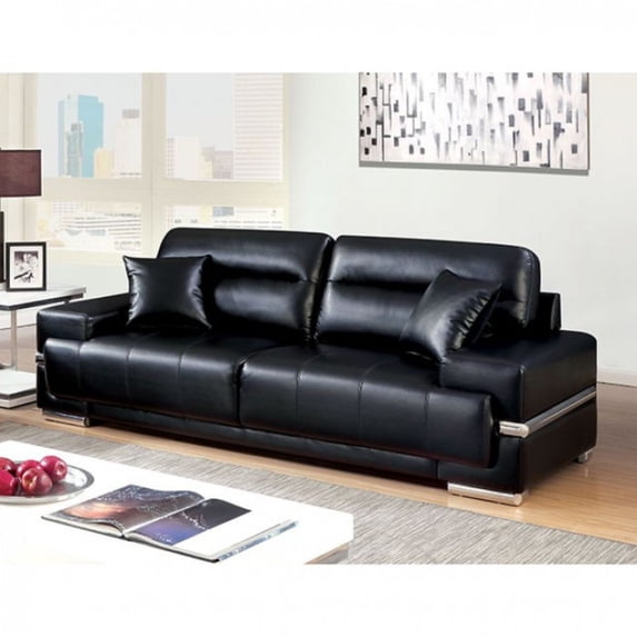 Breathable Leatherette Sofa, Black