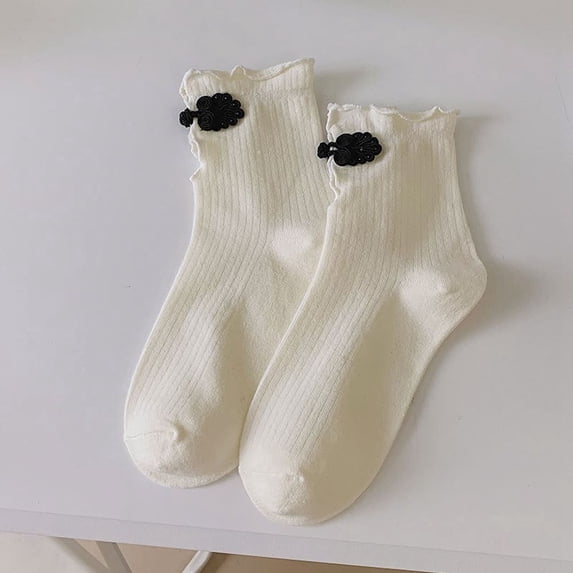Breathable Leisure Personality Embroidered Autumn and Winter JK Socks Chinese Style Casual Socks Hollow Women Socks Cotton Hosiery Cheongsam Buckle Socks Tube Socks C