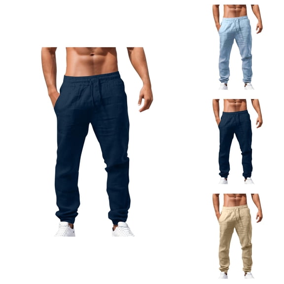 Breathable Linen Pants for Men, Elastic Waist Relaxed Fit Men’s Pants, Lightweight Cotton Blend Lounge Pants with Pockets, Ideal for Gym, Vacation, or Daily Comfort S-5XL, Black