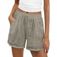 thumbnail image 1 of Breathable Linen Shorts Womens Drawstring Elastic Waist Flowy Boho Shorts with Pockets Loose Fitting for Summer Beach Casual Wear Gray M, 1 of 5