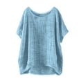 thumbnail image 1 of Breathable Linen Summer Top for Women Soft Loose Fit Casual Short Sleeve Tee Sky Blue XL, 1 of 4