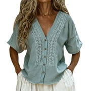 Breathable Linen Tops for Women Beach Vacation Flowy Summer Outfit