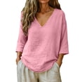 thumbnail image 1 of Breathable Linen Tops for Women Beach Vacation Flowy Summer Outfit, 1 of 5
