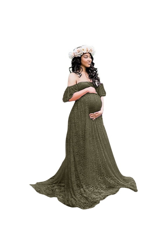 Breathable Maternity Gown Comprising Delicate Lace and Flowing Train Elastic Dress for Body Changes During Pregnancy