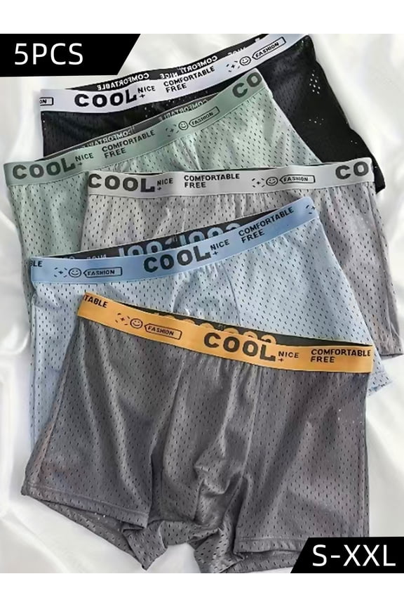 Breathable Men's Mesh Boxer Briefs 5-Pack Comfortable Underwear with Eye-Catching Waistband Skin-Friendly Lightweight