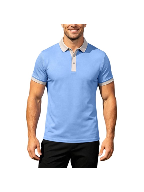Breathable Mens Shirts For Running Workout Solid Peak Lap Style Performance Athletic Training Tee Casual Fitness Golfwear