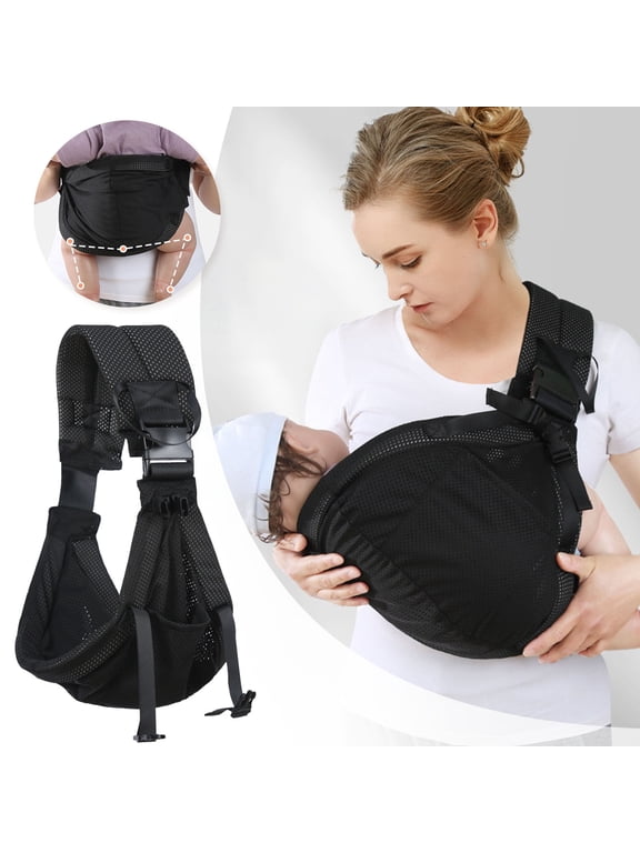 Breathable Mesh Baby Sling Adjustable Strap Lightweight Wrap Storage Bag Easy Front Wear for Toddler Outdoor Spring Summer Autumn Hand WashBlack46X37CM