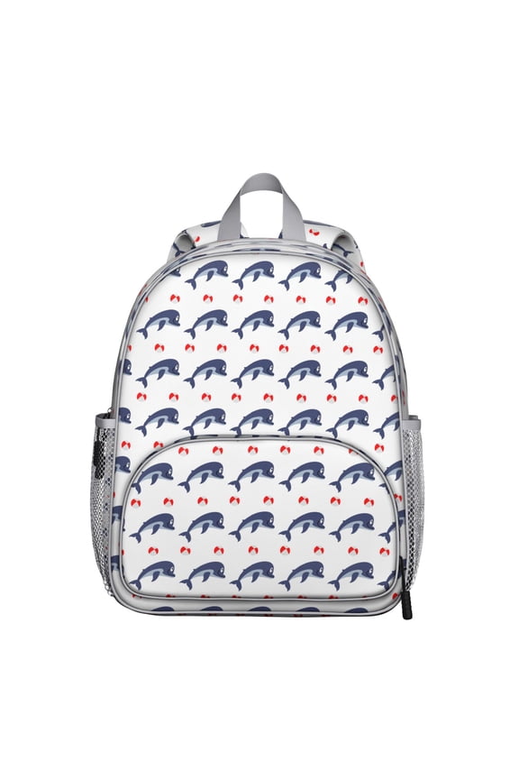 Breathable Mesh Backpack - Blue Sea Theme with Hand Drawn Dolphin & Shark Design