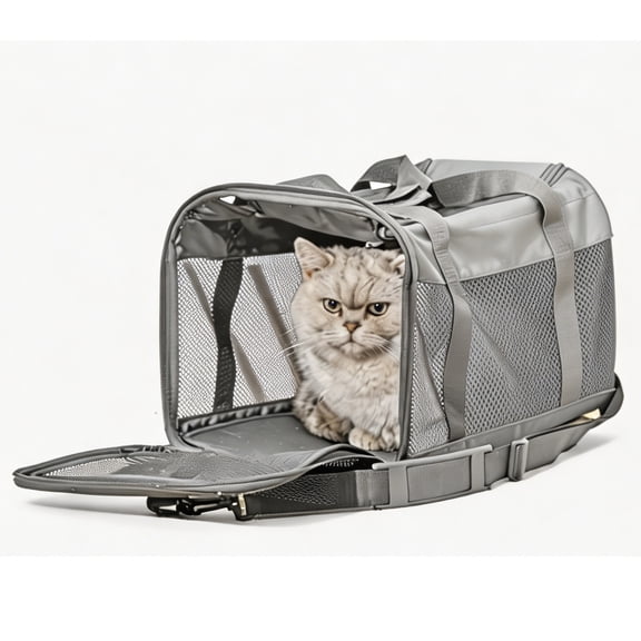 Breathable Mesh Cat Bag – Soft-Sided, Portable Crossbody Carrier for Travel and Outdoor Adventures, Multi-functional Pet Handbag with Comfortable Design for Cats and Small Pets, Grey