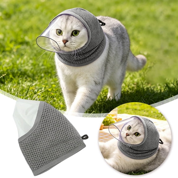 Breathable Mesh Cat Muzzle for Grooming, Adjustable See Through Head Cover to Prevent Biting Chewing, for Nail Trimming Bathing Vet Visits