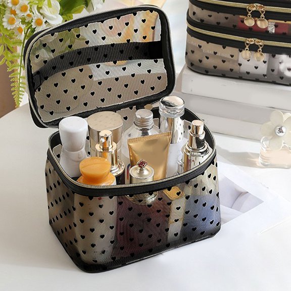 Breathable Mesh Cosmetic Bag with Large Capacity and Polka Dot Pattern, Lightweight Transparent Toiletry Pouch – Durable Travel Makeup Organizer for Women Gym Beach School Office