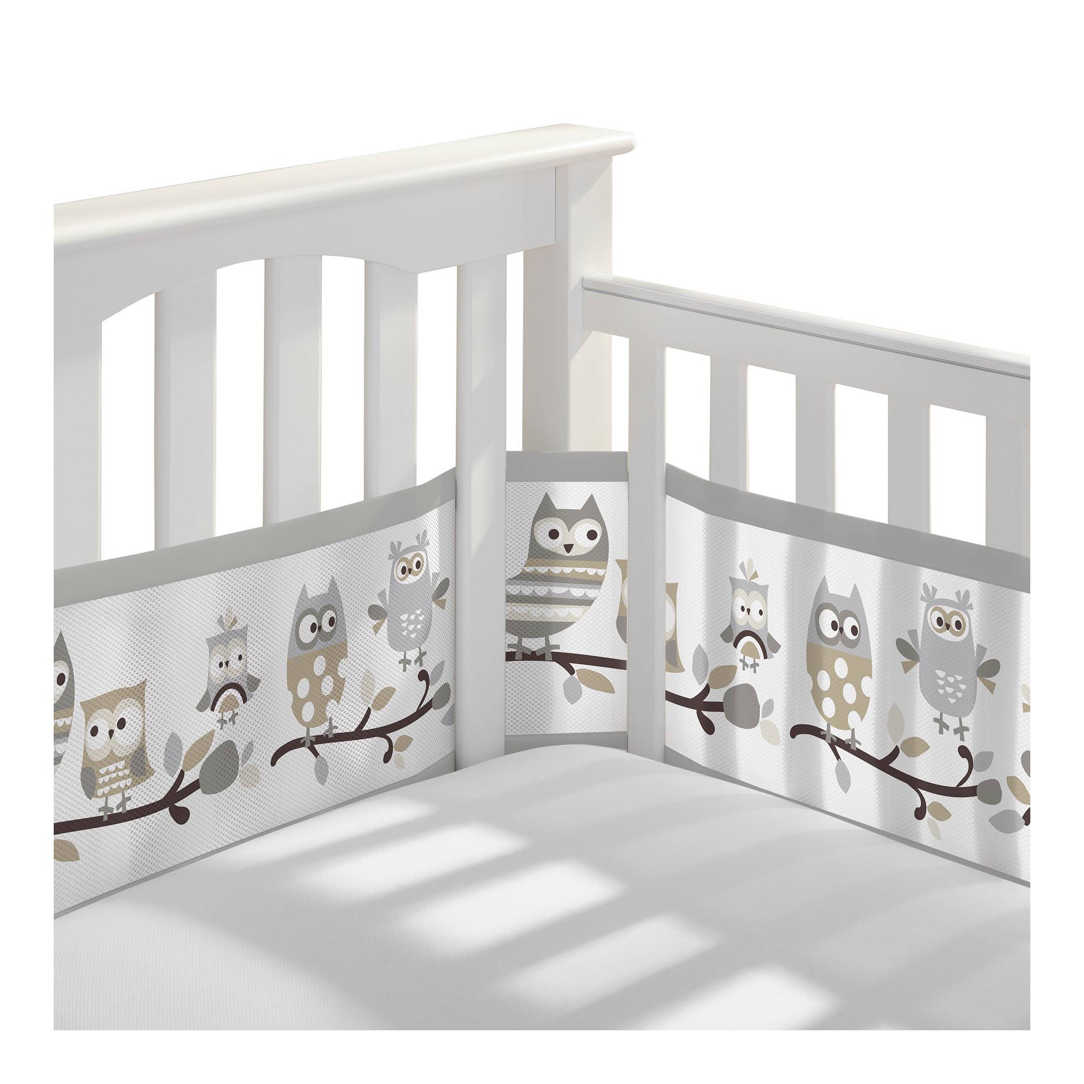 Breathable Mesh Crib Liner Classic Collection Owl Fun Gray