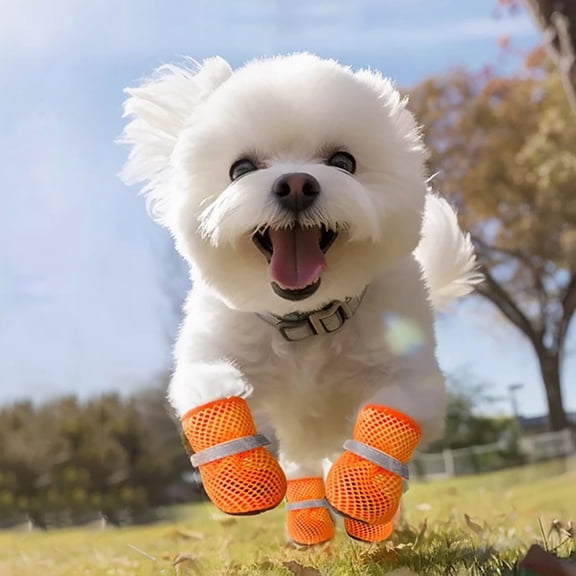 Breathable Mesh Dog Booties Summer Pet Shoes with Reflective Adjustable Straps Paw Protector with Anti- Rubber Sole for Small Medium Large Dogs Cats Outdoor Walking