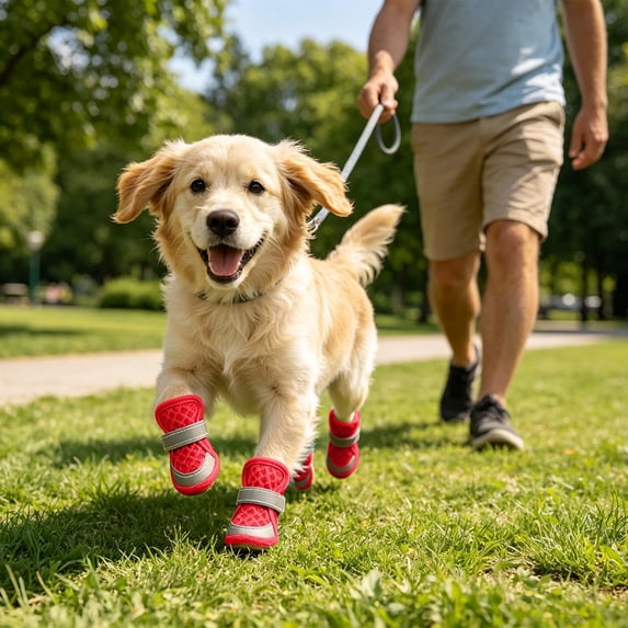 Breathable Mesh Dog Boots 4 Pcs Reflective Pet Paw Protector Shoes Adjustable Strap Antiâ HeatâResistant Puppy Booties for Hot Pavement Night Walking Camping Travel