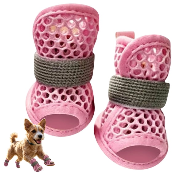 Breathable Mesh Dog Boots for Hot Pavement, Summer Non-Slip Dog Paw Protector Shoes for Small Medium Dogs, Beach Outdoor Use, Pink