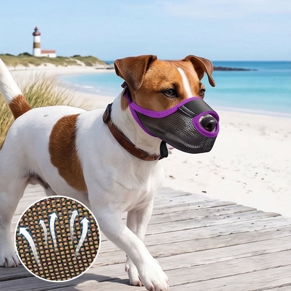 Breathable Mesh Dog Muzzle for Small Dogs, Anti Bite Bark Scavenge Licking Pet Mouth Guard, Soft Airy Comfortable Muzzle for Grooming Walks, Purple