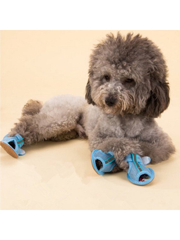 Breathable Mesh Dog Shoes for Hot Pavement, ZzCityTK Summer Pet Sandals with Easy-On Design, Protective Dog Sneakers for Walking Running Beach, Blue