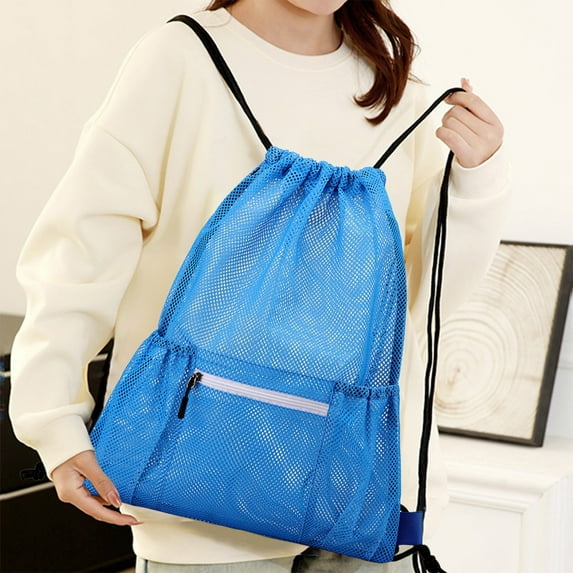 Breathable Mesh Drawstring Backpack with Double Shoulder Straps - Large Capacity Polyester Sports Gym Bag for Basketball Clothes & Equipment