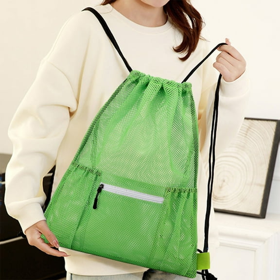 Breathable Mesh Drawstring Backpack with Double Shoulder Straps - Large Capacity Polyester Sports Gym Bag for Basketball Clothes & Equipment