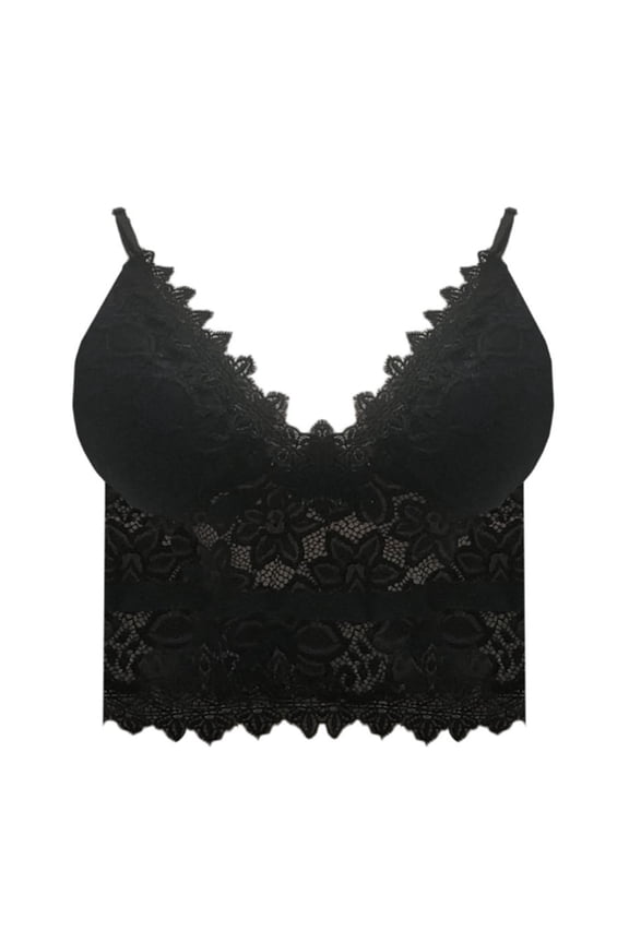 Breathable Mesh Embroidery Lace Bralette Women Elegant Triangle Cup Padded Wireless Bra for Party Black L Bust 30.7in
