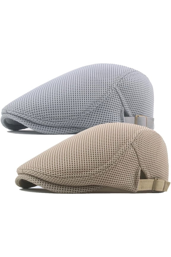 Breathable Mesh Flat Cap for Men, Adjustable Newsboy Hat Beret Ivy Cap Irish Cabbie Gatsby Driving Hunting Cap