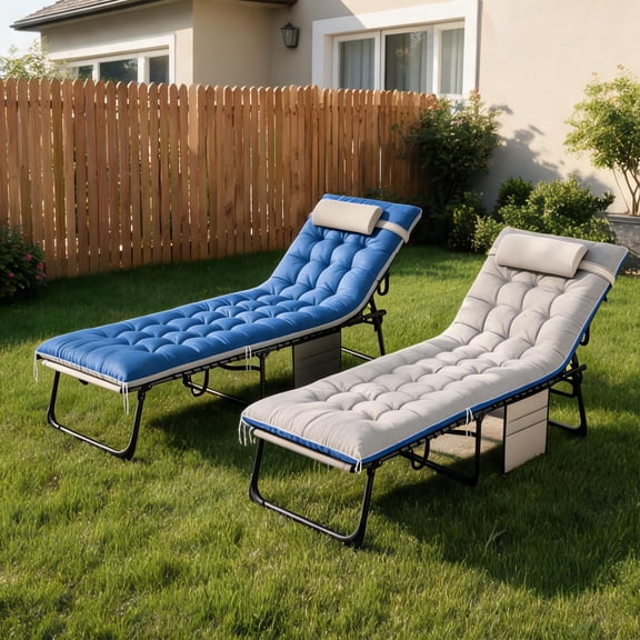 Breathable Mesh Folding Outdoor Chaise Lounge Set of 2 with 5-Position Recline, Neutral Gray