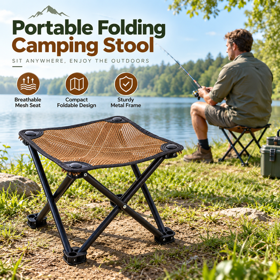 Breathable Mesh Folding Portable Stool, Lightweight Foldable Seat For Outdoor Camping Fishing Queue, Sturdy Frame Breathable Net Surface Chair For Outdoor Mobile Rest Use