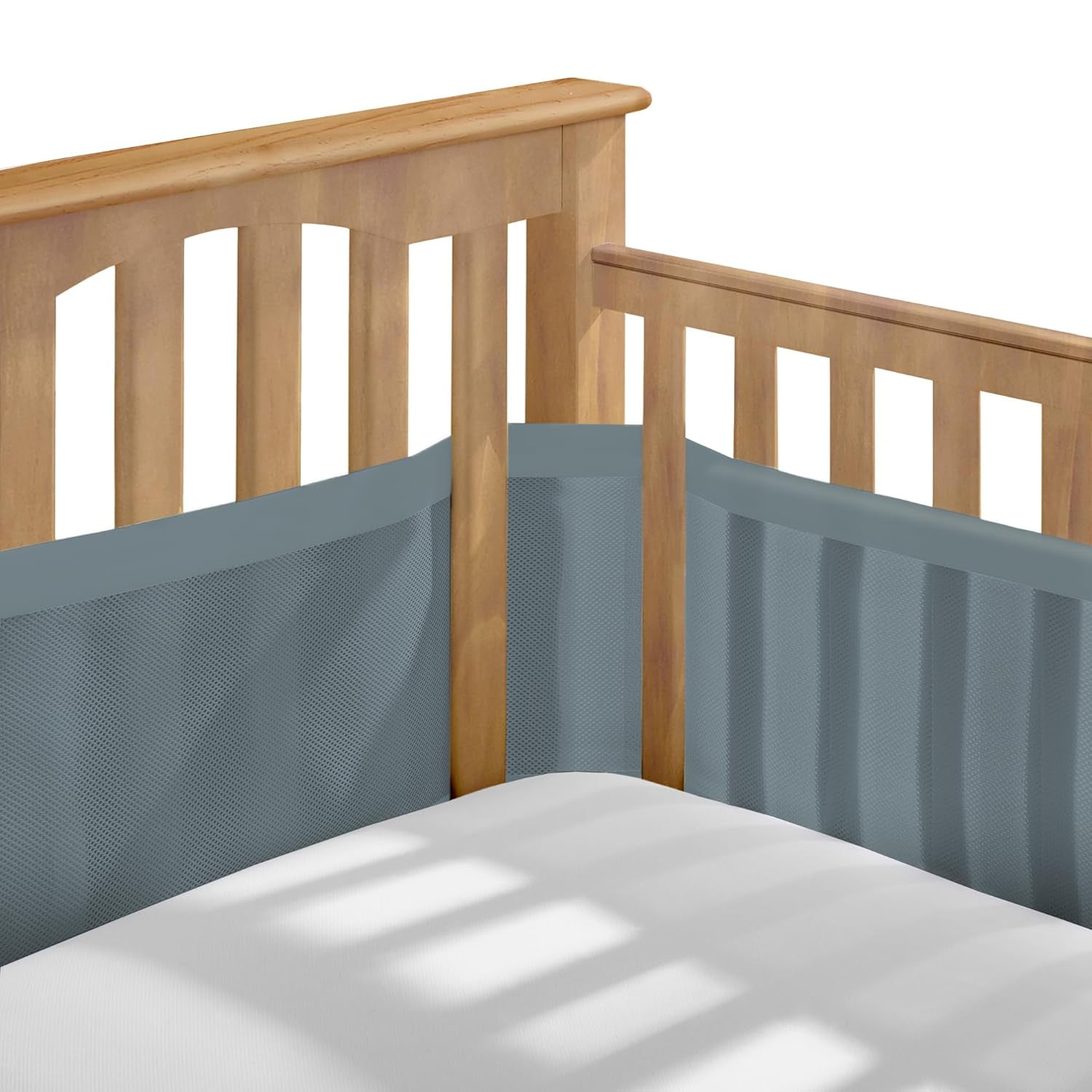 BreathableBaby Mesh Liner for Full-Size Cribs, Deluxe 4mm Mesh, Blue Haze (Size 4FS Covers 3 or 4 Sides)