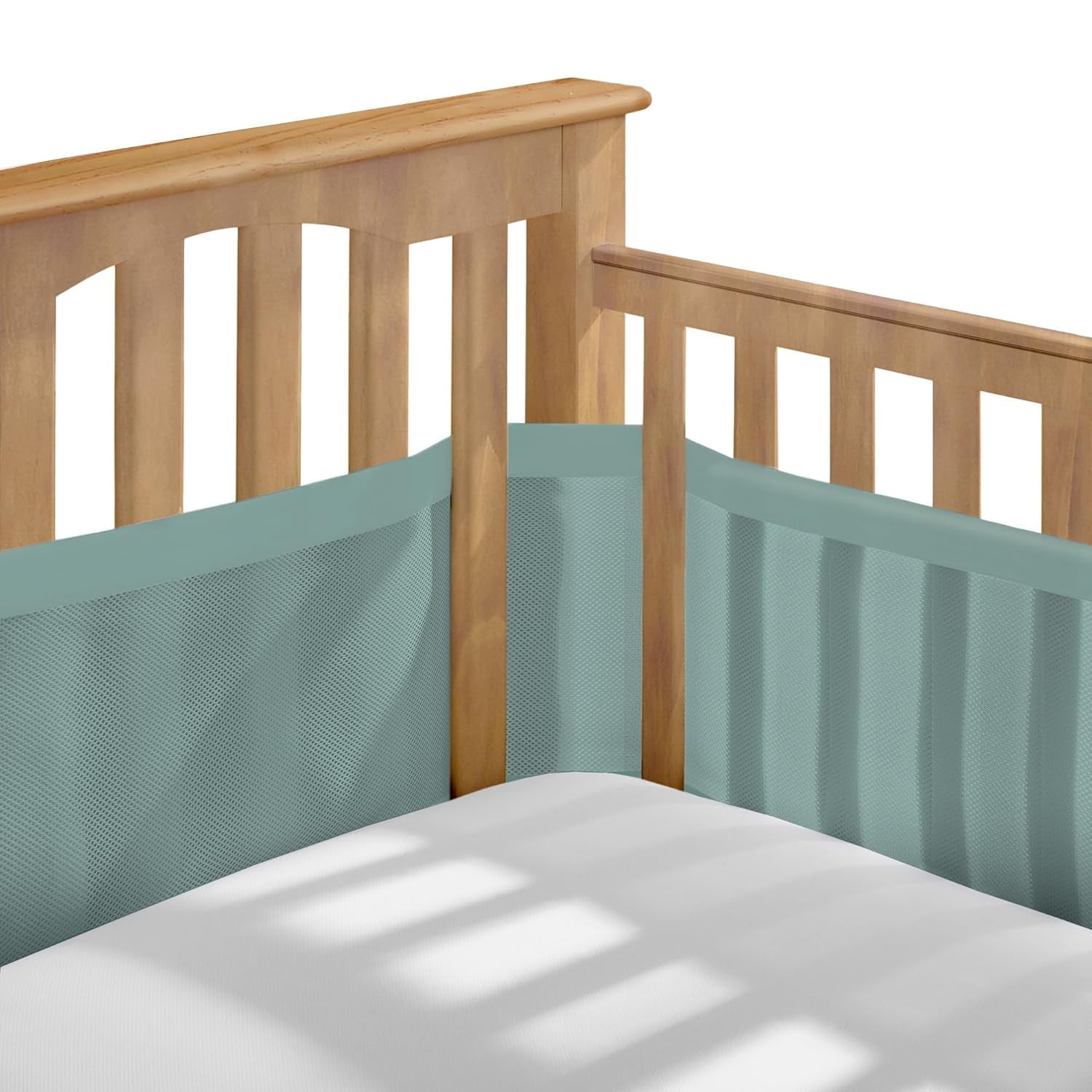 BreathableBaby Mesh Liner for Full-Size Cribs, Deluxe 4mm Mesh, Green Seaglass (Size 4FS Covers 3 or 4 Sides)
