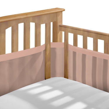 4-Sided Crib Liner Pads - 111in & 82in Padded Cushioned Liners With Pink Covers For Full Size Cribs