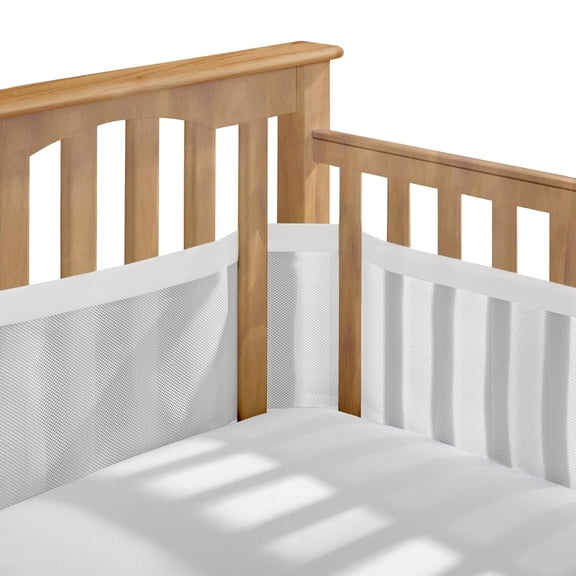 BreathableBaby Mesh Liner for Full-Size Cribs, Deluxe 4mm Mesh, White Mist (Size 4FS Covers 3 or 4 Sides)