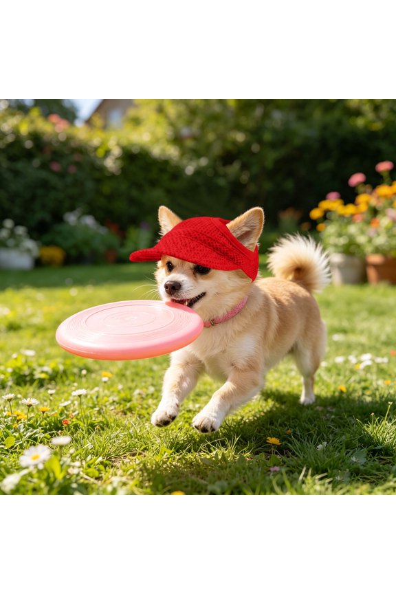 Breathable Mesh Pet Baseball Cap With Ear Holes, Adjustable Neck Strap Dog Sun Visor Hat, For Small Medium Large Cats Puppies(Red)