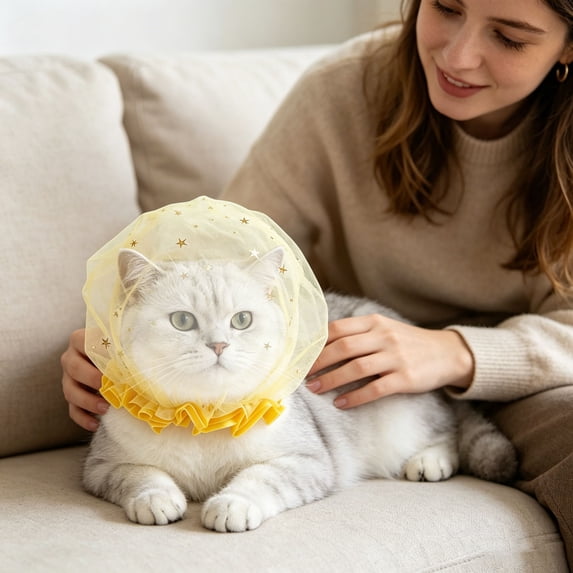 Breathable Mesh Pet Head Cover Adjustable Anti-Bite Cat Dog Muzzle Hood Anti-Licking Soft Tulle Pet Mouth Guard for Kitten Puppy Daily Walking Training Outdoor