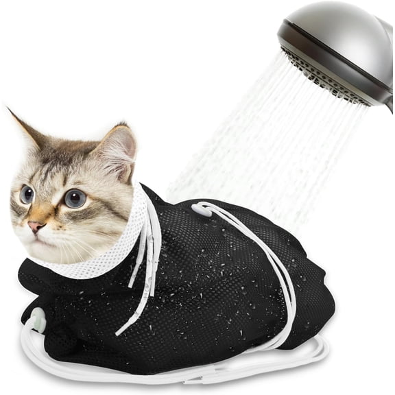 Breathable Mesh Shower Bag - Anti Scratch Adjustable Grooming for Nail Trimming, Bathing - Polyester Soft Cat Washing