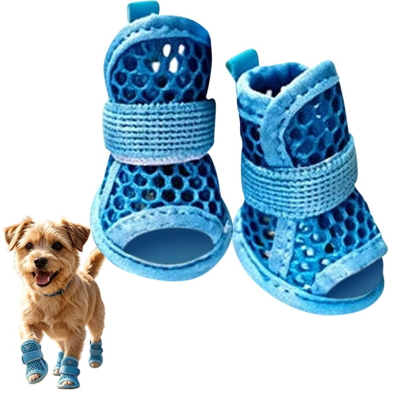 Breathable Mesh Summer Dog Boots, Non-Slip Paw Protector Shoes for Hot Pavement & Beach Walking, for Small Medium Dogs, Blue