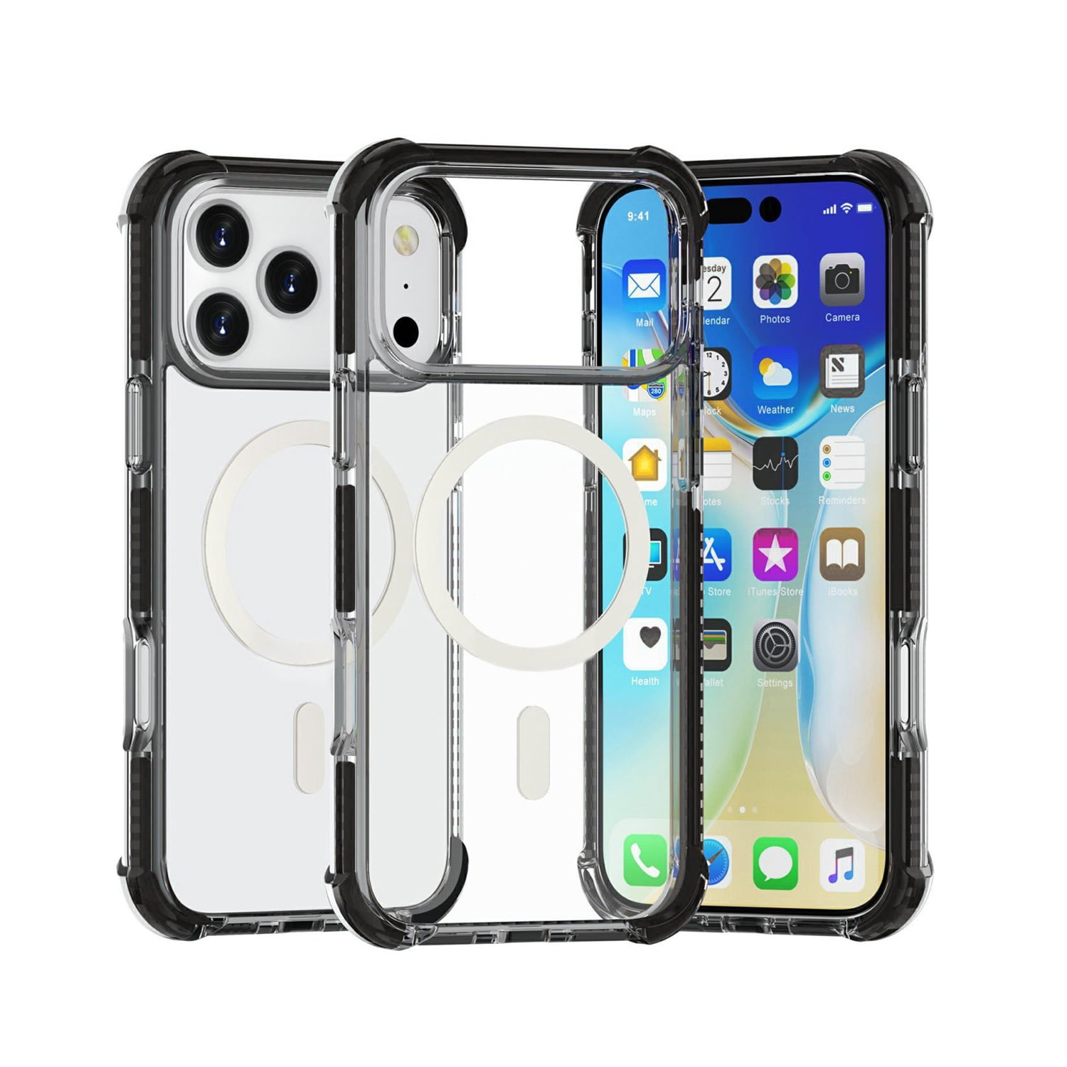Breathable Mesh TPU Protective Case for iPhone 17 Pro Max with Wireless Charging - Black