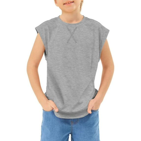 Breathable Mesh Tank Top for Boys Lightweight Sleeveless Athletic Shirt Comfortable Activewear for Kids Youth Casual Summer Wear,Color:Grey,11-12Years