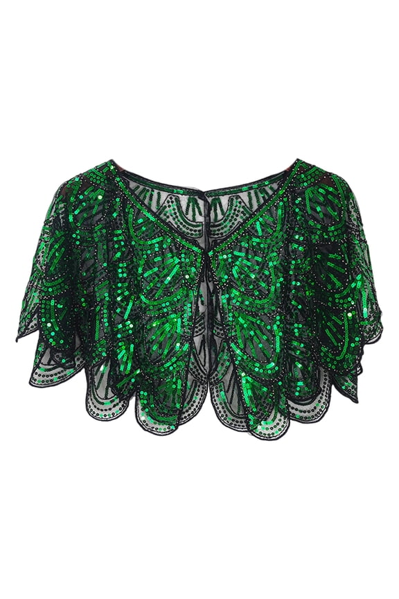 Breathable Meshes Short Shawl Sequins Embroidery Lace Tippets Wedding Wraps for Casual or Party Wear