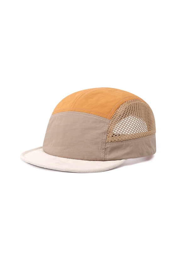 Breathable Multiple Panel Mesh Running Hat, Unisex Quick Dry Nylon Baseball Cap, Lightweight Packable Water Resistant Cap for Hiking Golf Cycling, Short Brim Sun Hat, Khaki