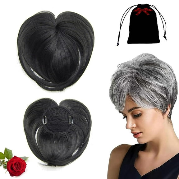 Breathable Natural Hair Tips for Women with Thinning Hari, Short Natural Hair Toppers, with Bangs, Volume & Style With Seamless