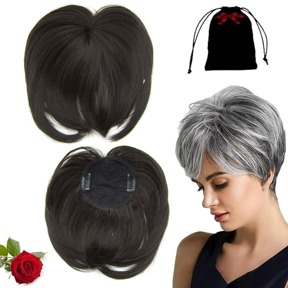 Breathable Natural Hair Tips for Women with Thinning Hari, Short Natural Hair Toppers, with Bangs, Volume & Style With Seamless